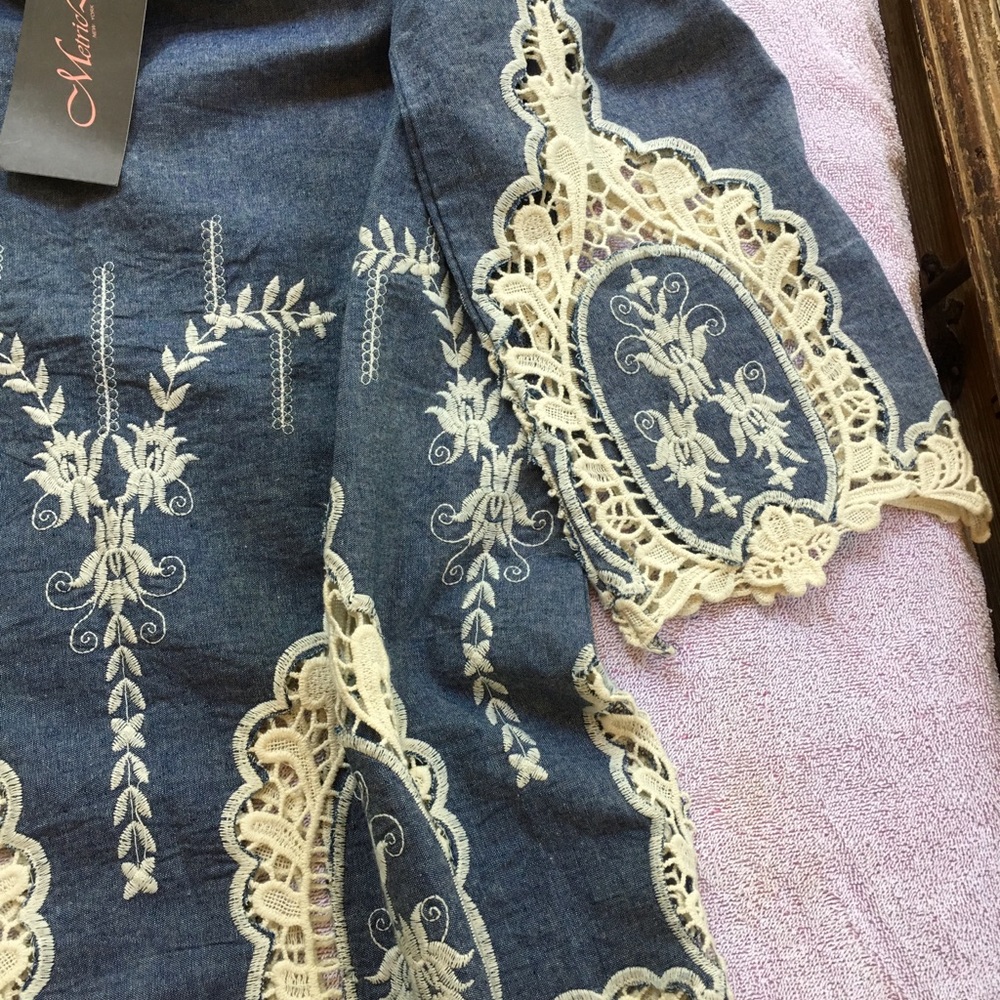 NWT denim and lace off the shoulders blouse. - Picture 4 of 6